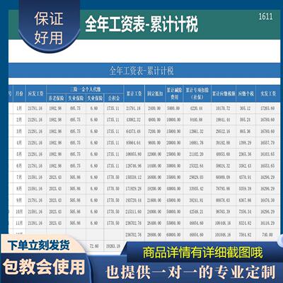 原创设计全年工资表累计计税新个税EXCEL表格WPS定制