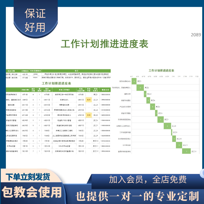 原创设计工作计划推进进度表含公式excel表格定制