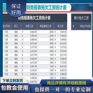 原创设计财务报表拖欠工资统计表EXCEL表格WPS系统定制
