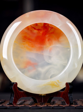 石诚记高档烟灰缸大理石家用客厅办公室创意礼品天然玉石臻品红花