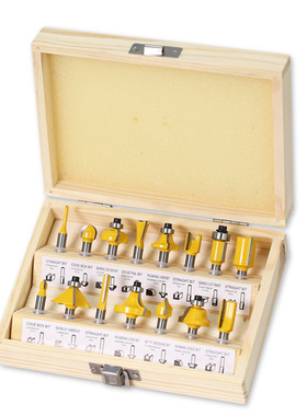 15件套木工铣刀套装15PC黄色 木工雕刻机/电木铣/修边机 刀头套装