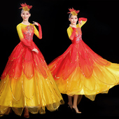 新款 舞蹈大摆裙大气演出服饰开场舞斗牛舞服装 伴舞合唱民族连衣裙