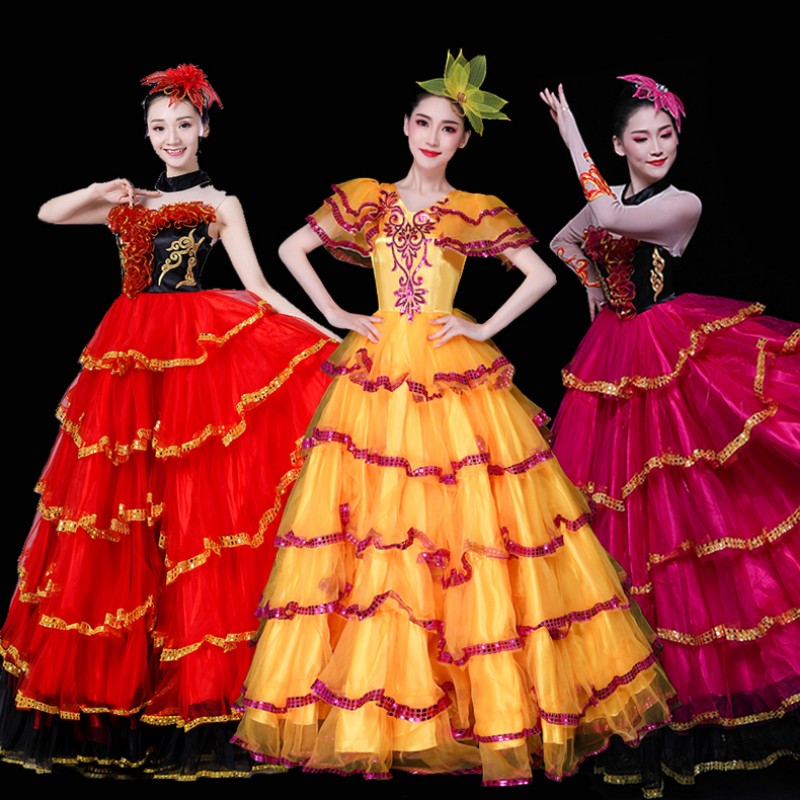 新款开场舞大摆裙西班牙斗牛舞蹈服女成人演出舞台表演服饰长裙子