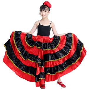 儿童西班牙舞蹈大摆裙斗牛舞服装半身裙演出服幼儿表演练习裙子女