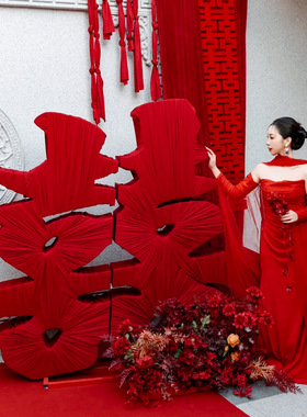 婚礼超大缠布喜字双喜屏风摆件婚庆红色落地喜字结婚装饰婚房