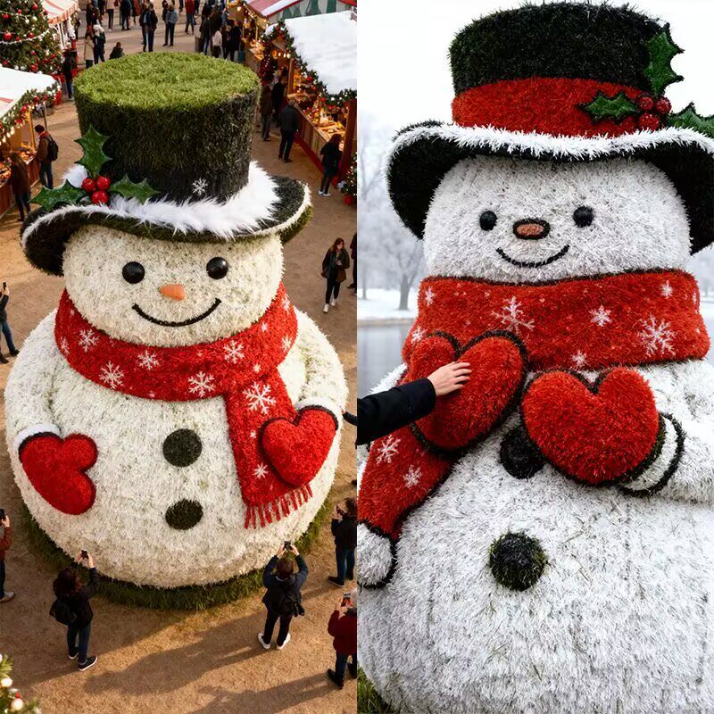 大型冬季巨型绿雕雪人拱门景观摆件装置商场景区节庆氛围布置道具