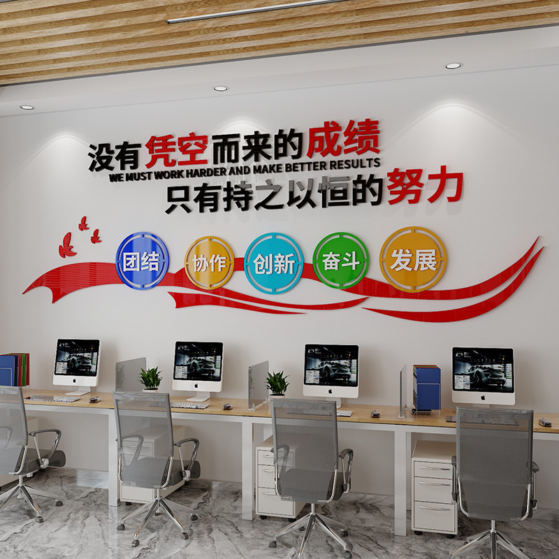 企业文化公司布置激励志团队员工文化标语办公室会议背景墙面装饰