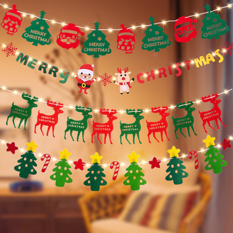 圣诞节装饰品拉旗拉花挂旗圣诞树小挂件彩灯商场店铺场景布置挂饰