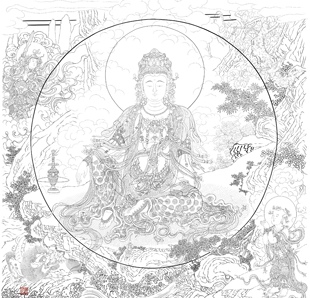 法海寺水月观音四张超清带薄纱白描图电子资料，有彩图度盘发货。
