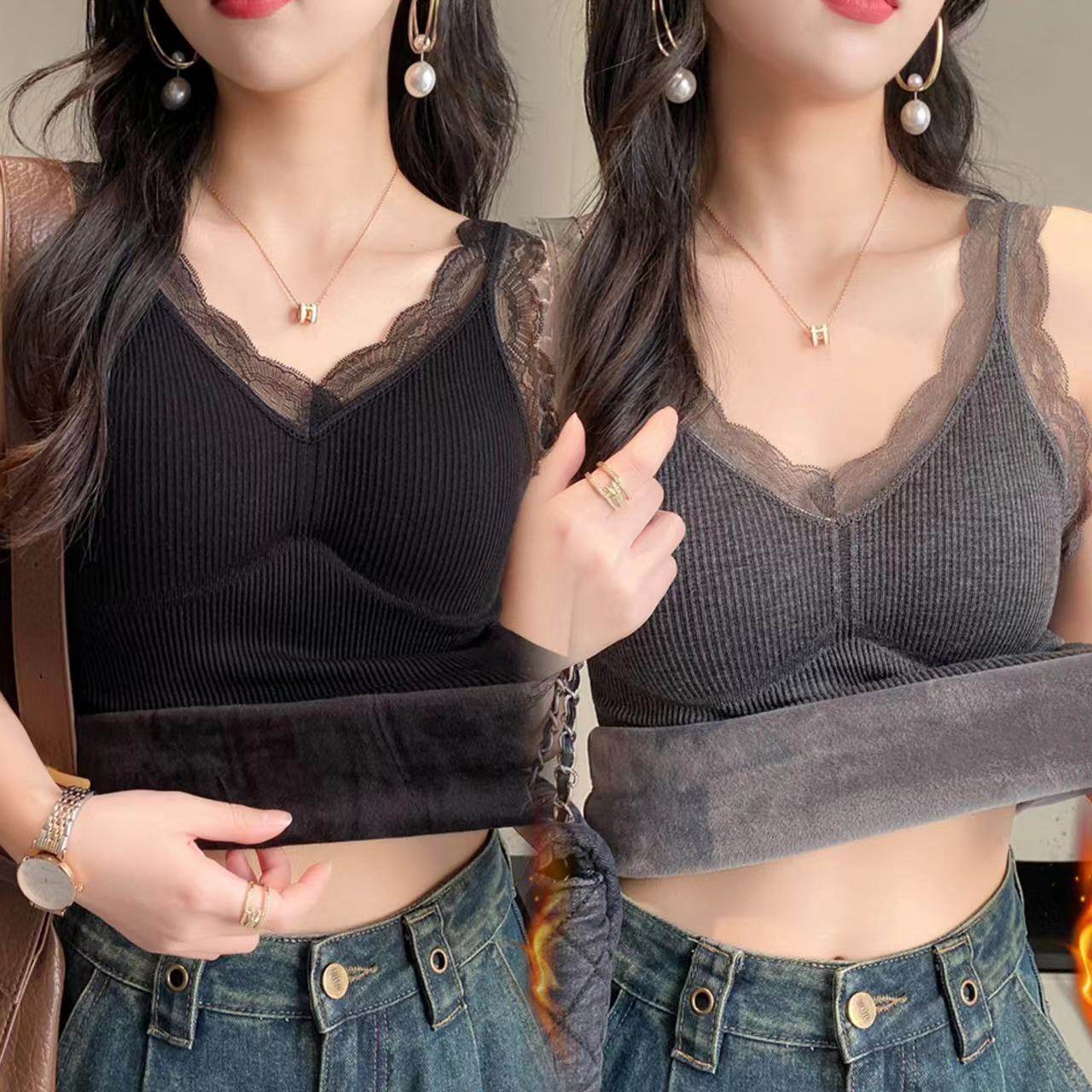 保暖背心女加绒加厚吊带内衣自带胸垫弹力修身性感显瘦打底衫冬季