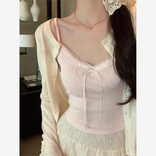纯欲蕾丝花边抹胸背心女夏季 美背上衣 甜辣妹蝴蝶结修身 小吊带短款