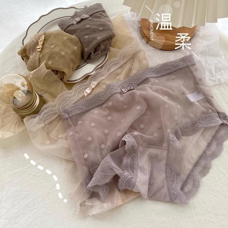 迷人性感波点透明网纱三角内裤