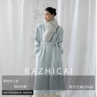 轻奢羊绒秘鲁苏力羊驼毛天空蓝显白大衣女狐狸毛皮草领外套2536