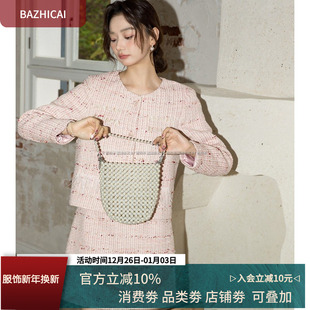 2755 短裙赫本套装 千金名媛粉色粗花呢小香风两件套2025秋季 新款