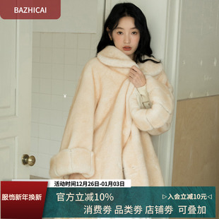 皮毛一体外套 挽袖 定染 加厚环保水貂绒皮草气质甜美显瘦南瓜袖