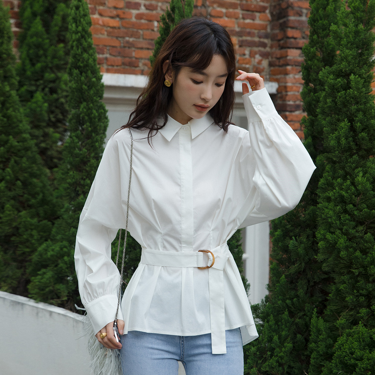 休闲百搭时尚韩版长袖白色衬衫