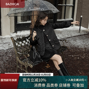 小香风黑色显瘦棉服秋秋加厚短外套宽松设计感港风气质秋秋套装 女