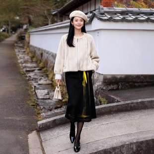 年轻貂皮毛毛大衣 灯笼袖 天鹅绒环保水貂皮草外套5008 复古短款