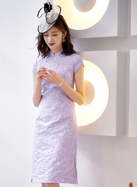 芭知彩HT2527上阳花开 赵 【新品抢先看】 奢感紫色改良旗袍时尚