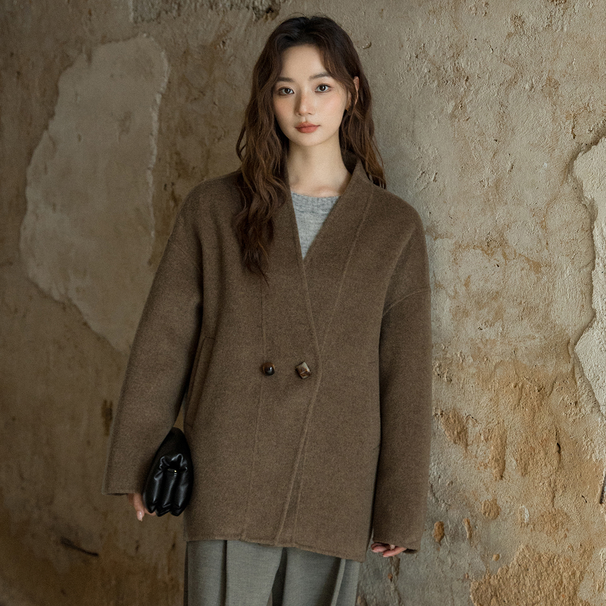 羊毛短款外套双面呢羊绒大衣