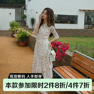 碎花度假风连衣裙女夏2025新款 双倍用量法式 白色海边蛋糕长裙480