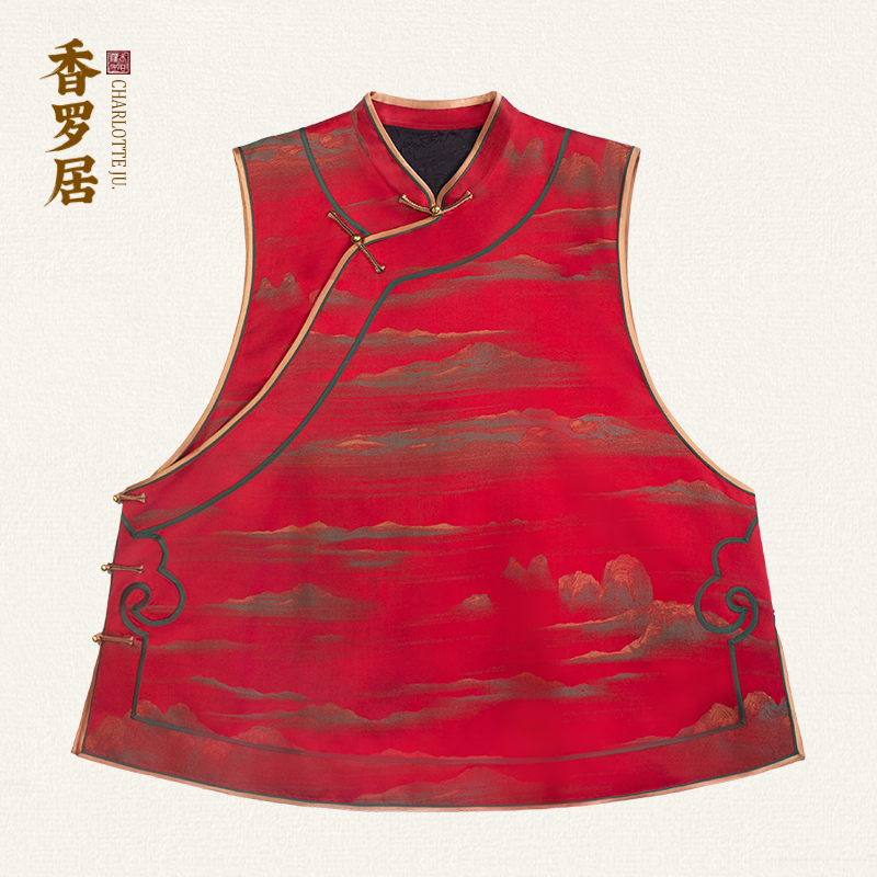 【朱峦】中式复古马甲100%桑蚕丝香云纱国风女士马甲无袖上衣