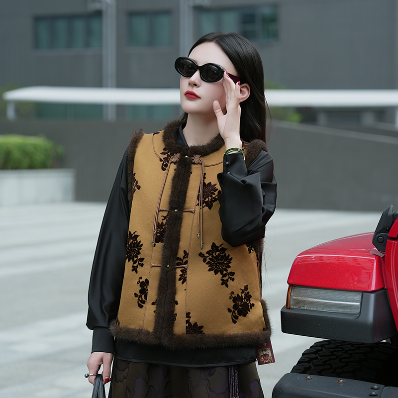 桑蚕丝羊绒新中式无袖马甲