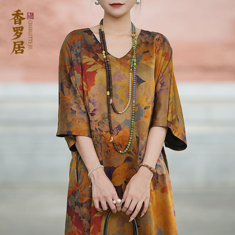 【栖霞】复古新中式桑蚕丝香云纱汉服连衣裙