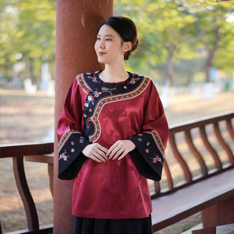 【鹊梅山】中式复古桑蚕丝绣花花鸟纹全开襟国风圆领气质女士上衣,女装/女士精品,汉服上装,淘宝优惠券,粉丝福利购,淘宝优惠卷