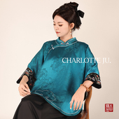 纯手工100%桑蚕丝香云纱提花斜襟女士上衣 微瑕新中式 如黛 特价