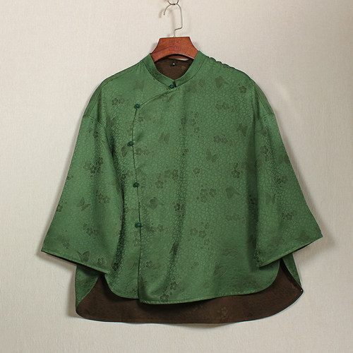 【成双】新中式纯手工香云纱100%桑蚕丝双面紫色短袖国风中国风