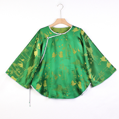 【鹤鸣清影】复古新中式真丝后插肩中式风倒大袖提花女士上衣