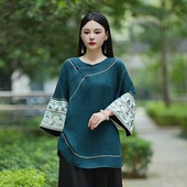 复古新中式 小重山 花萝香云纱国风桑蚕丝圆领宽松女士上衣