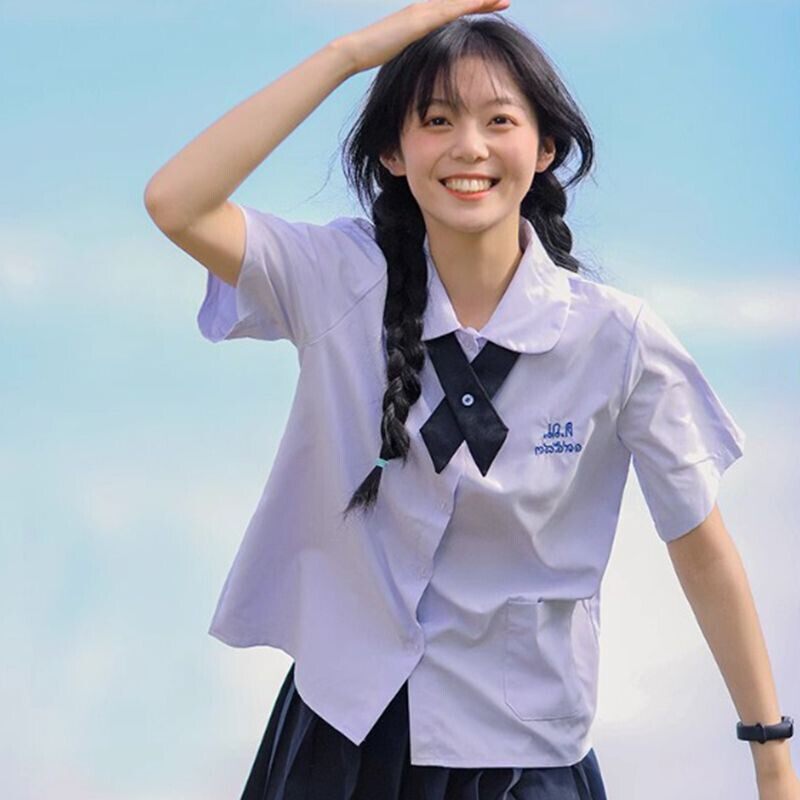 jk制服套装泰国校服娜诺短袖泰式衬衫学院风班服女夏初高中毕业服