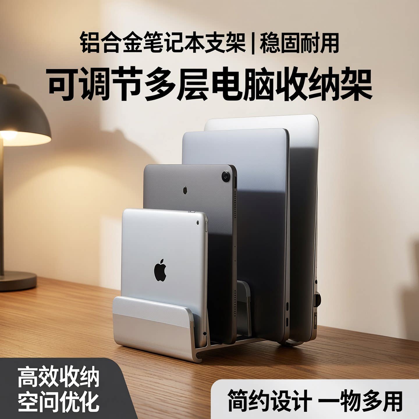 笔记本竖立式收纳支架铝合金ipad收纳架平板收纳置物架macbook电脑键盘竖立式收纳放置桌面双夹直立底座架