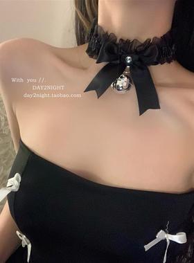 D2N 蕾丝小铃铛* 花边蝴蝶结项圈choker脖子女m情趣颈带女仆项链