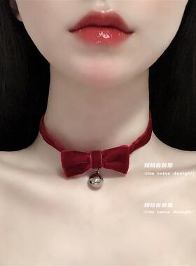 98k丝绒铃铛项圈女友项链choker颈带性感软妹可爱蝴蝶结复古吊坠