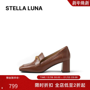 LUNA女鞋 饰中跟乐福鞋 25SS春夏新品 面金色T型装 牛皮鞋 STELLA
