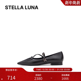 秋季 24FW新款 单鞋 黑色交叉饰带玛丽珍法式 STELLA 平底鞋 LUNA女鞋