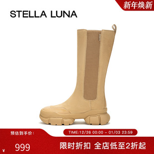 百搭SOLE STELLA 时尚 官方秋季 CUBE系列厚底切尔西及膝靴 LUNA女鞋