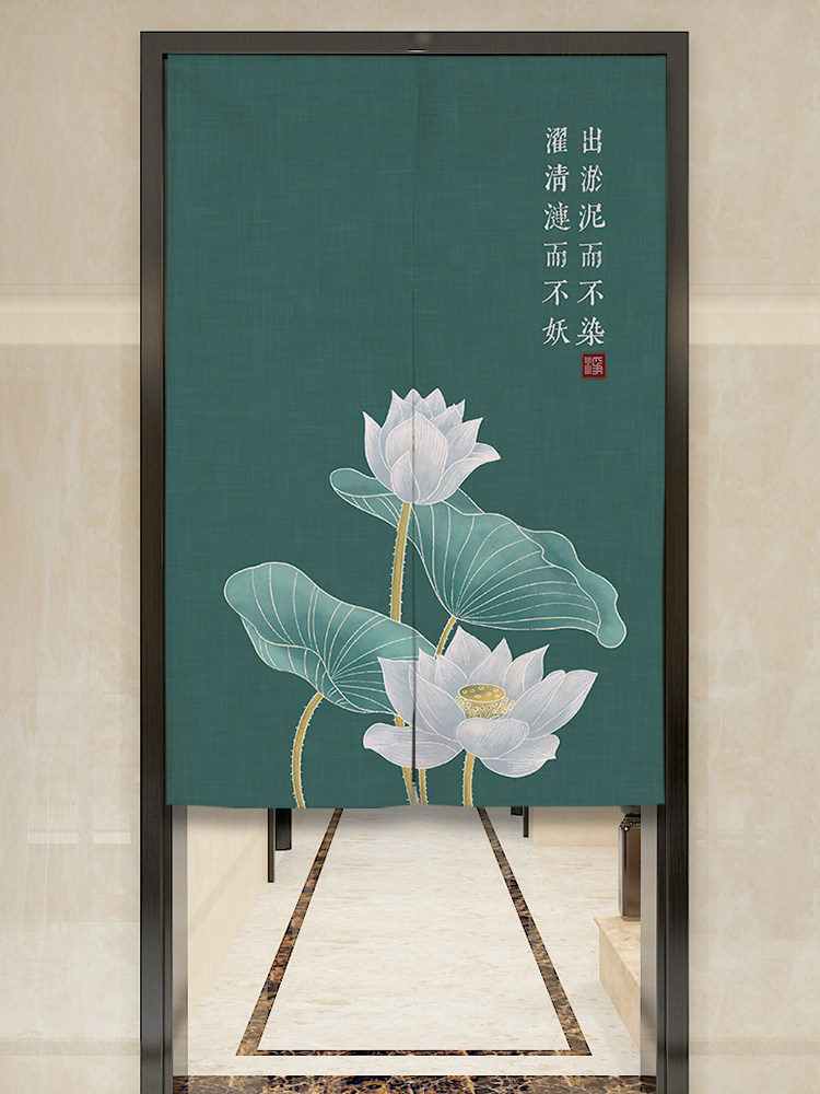 中国风门帘中国风荷花中国风客厅入口窗帘荷花家装半帘布艺隔断窗