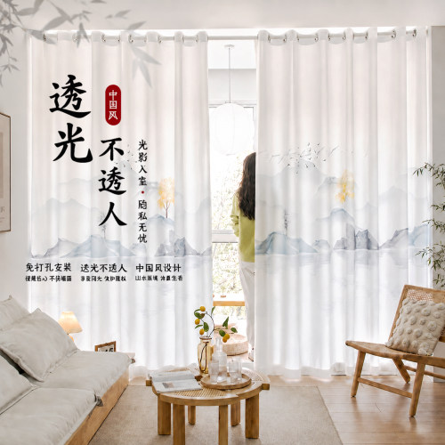 免打孔安装窗帘透光不透人中国风