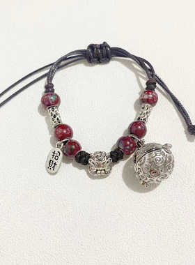 醒狮招财纳福学生手串香囊球复古
