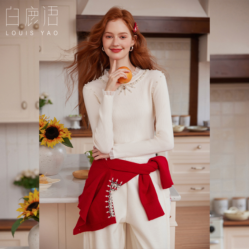 白鹿语法式甜美钉珠针织衫
