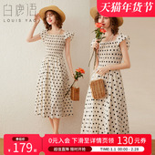 飞飞袖 白鹿语浪漫法式 连衣裙女 时尚 女人味长款 打揽修身 波点裙夏季