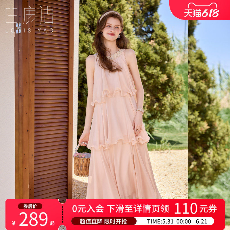 白鹿语法式度假风无袖连衣裙女
