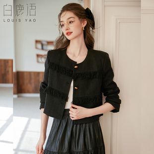 甜美减龄气质圆领长袖 白鹿语小香名媛风短外套秋款 休闲通勤上衣女