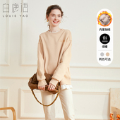 白鹿语加绒加厚假两件卫衣冬款 圆领宽松刺绣长袖 减龄休闲上衣女