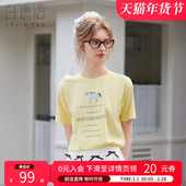 白鹿语纯棉短袖 印花t恤潮女2025夏新休闲日常多巴胺圆领打底上衣