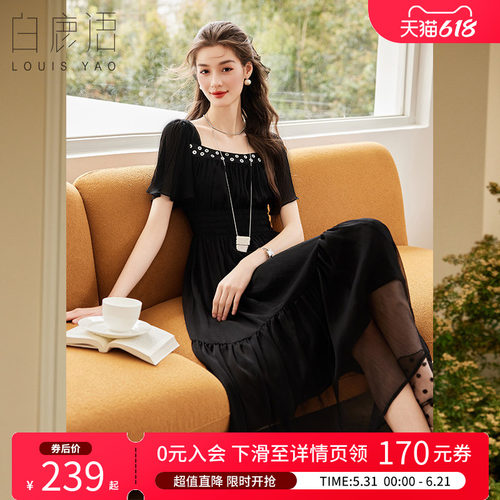 白鹿语法式复古方领连衣裙